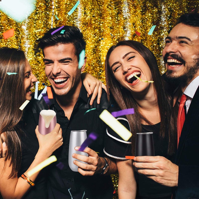 Lifecapido عبوة 4 أكواب شامبانيا مزدوجة معزولة بدون ساق مع غطاء، سعة 6 أونصات، أكواب كوكتيل شامبانيا غير قابلة للكسر وقابلة لإعادة الاستخدام، هدية رائعة للأصدقاء والعائلة في عيد الميلاد أو عيد الميلاد، بألوان متعددة - Image 4